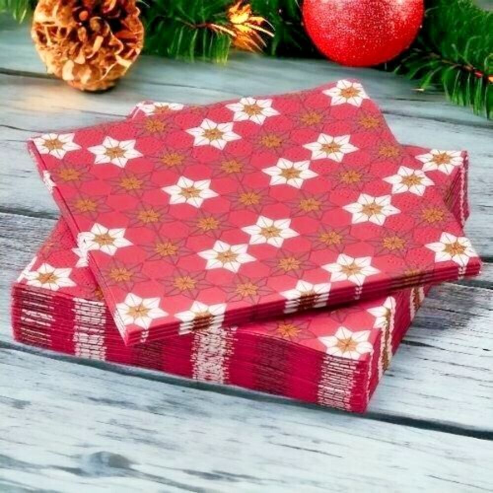 IKEA VINTERFINT Paper Napkins Christmas Floral Pattern 9 ½x9 ½ " Red/2 PACK